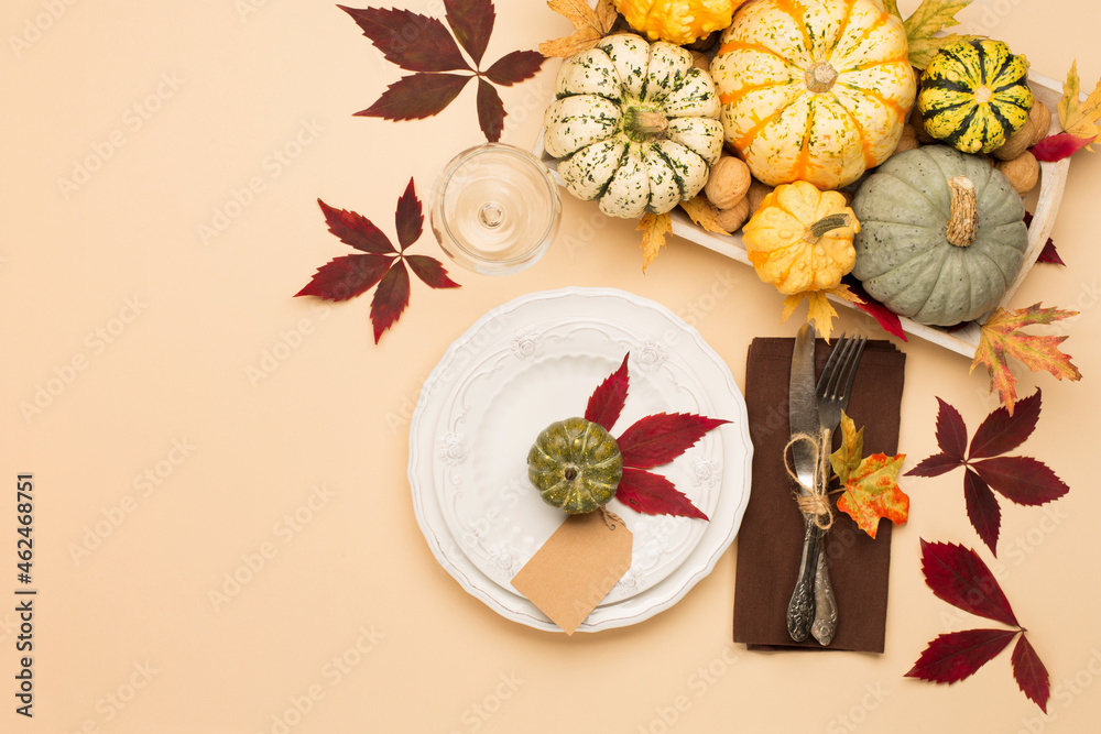 custom made wallpaper toronto digitalAutumn fall holiday Thanksgiving table place setting.