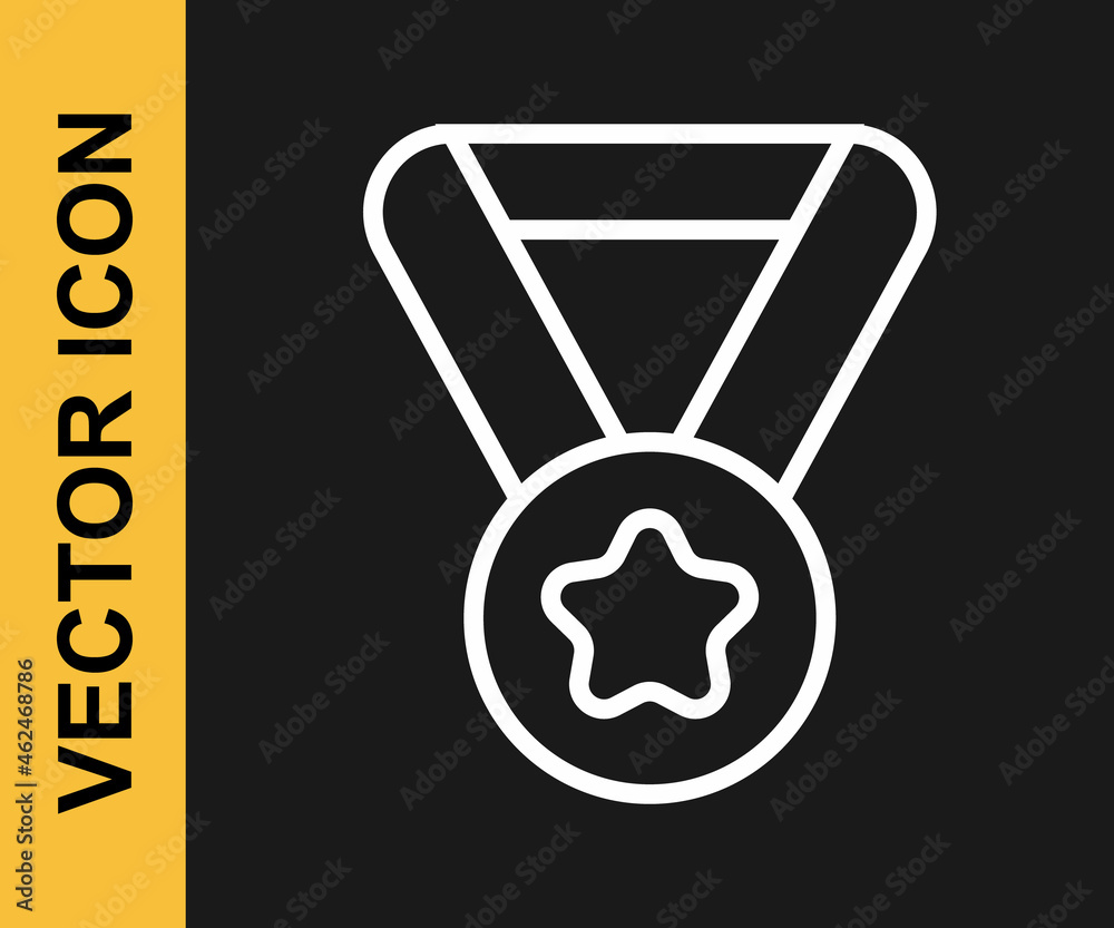 White line Medal icon isolated on black background. Winner symbol. Vector White line Medal icon isolated on black background. Winner symbol. Vector