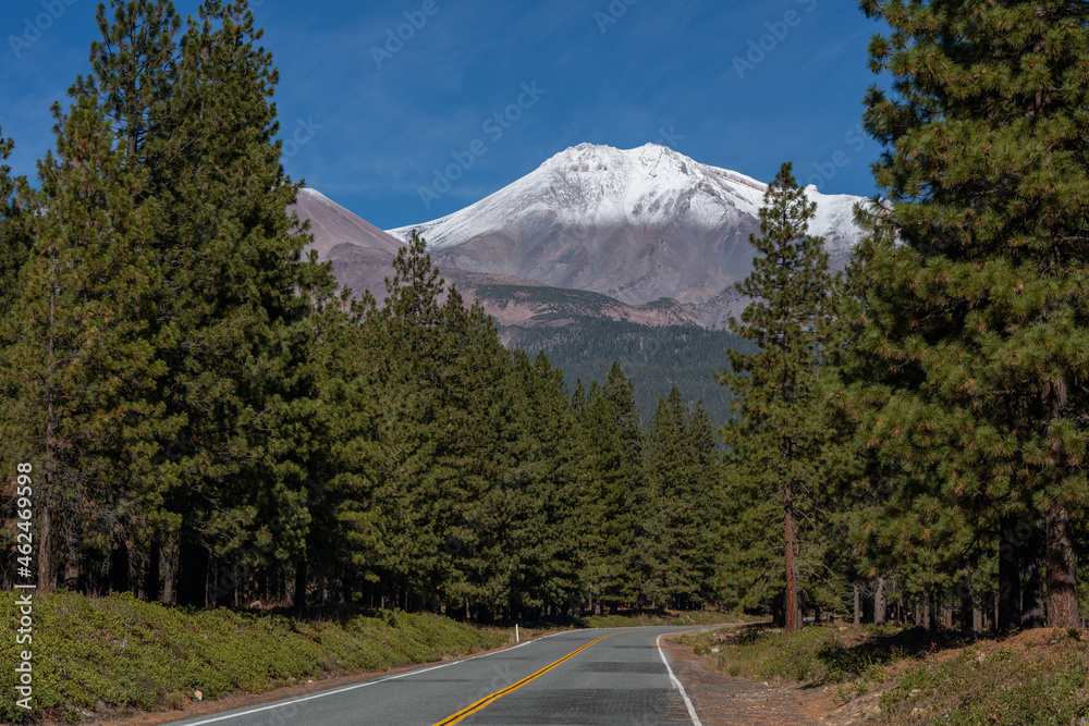 Snow peak of Mount Shasta in California, United States