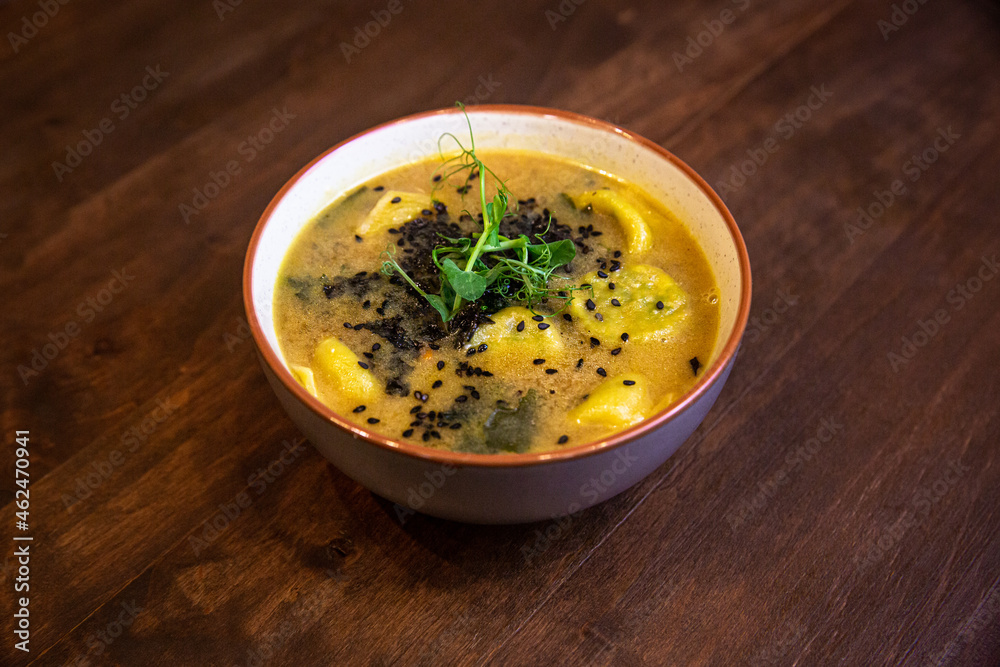 detox soup in bowls on rustic wooden board, Clean eating, dieting, vegan, vegetarian, healthy food concept detox soup in bowls on rustic wooden board, Clean eating, dieting, vegan, vegetarian, healthy food concept