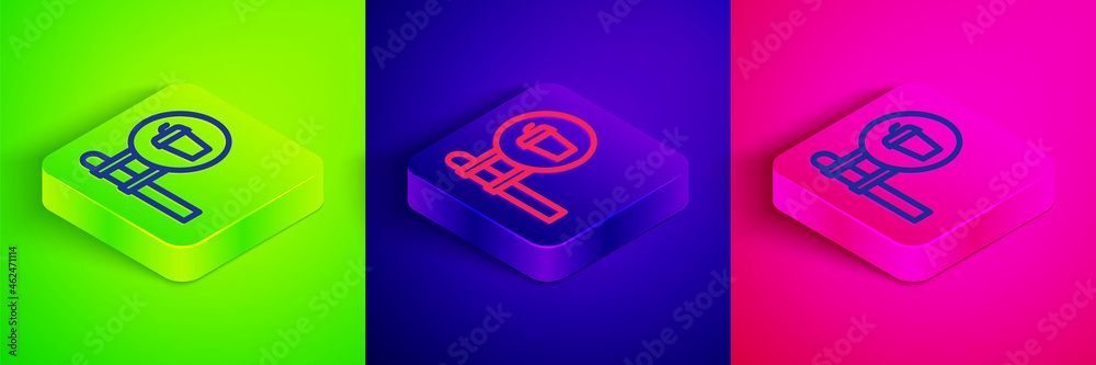 Isometric line Cafe and restaurant location icon isolated on green, blue and pink background. Fork and spoon eatery sign inside pinpoint. Square button. Vector. Isometric line Cafe and restaurant location icon isolated on green, blue and pink background. Fork and spoon eatery sign inside pinpoint. Square button. Vector.