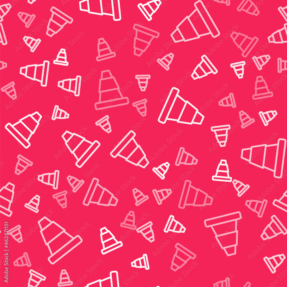 White line Traffic cone icon isolated seamless pattern on red background. Vector White line Traffic cone icon isolated seamless pattern on red background. Vector