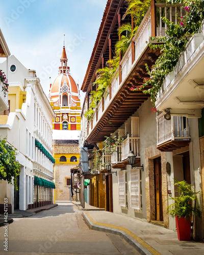 Street view and Cathedral - Cartagena de Indias, Colombia