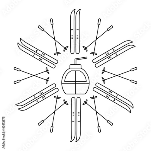 Coloring pages for children. Winter sports, mandala . Skis, ski poles.