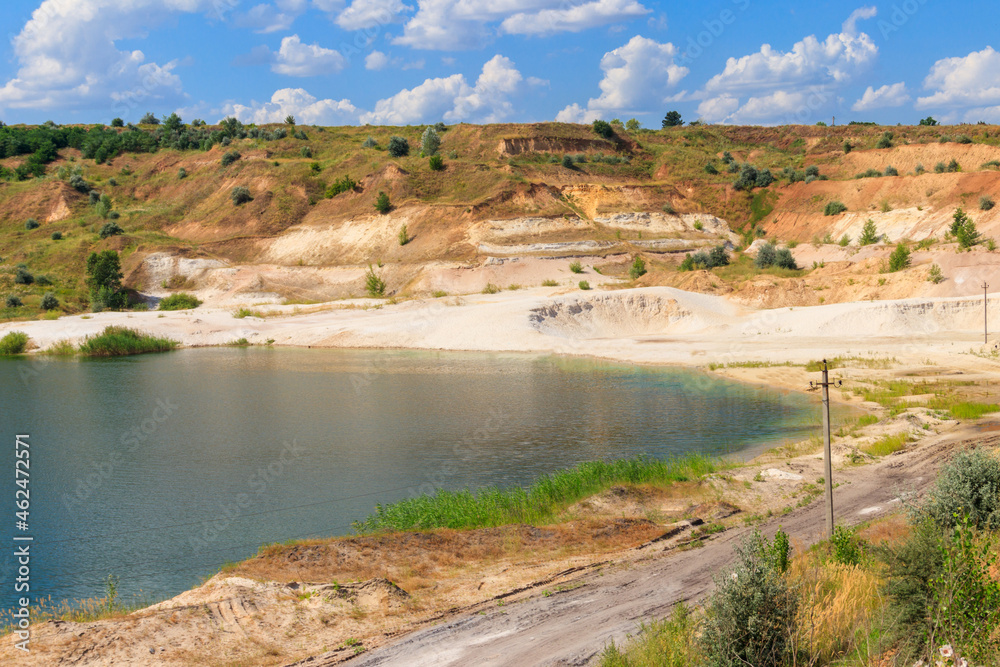 View of the beautiful lake in the abandoned sand quarry