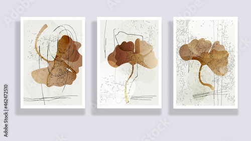 Trendy set of minimalist abstract leaves and abstract forms. Minimal botanical wall art. Mid century modern graphic. Plant art design for social media, blog post, print, cover, wallpaper. Vector