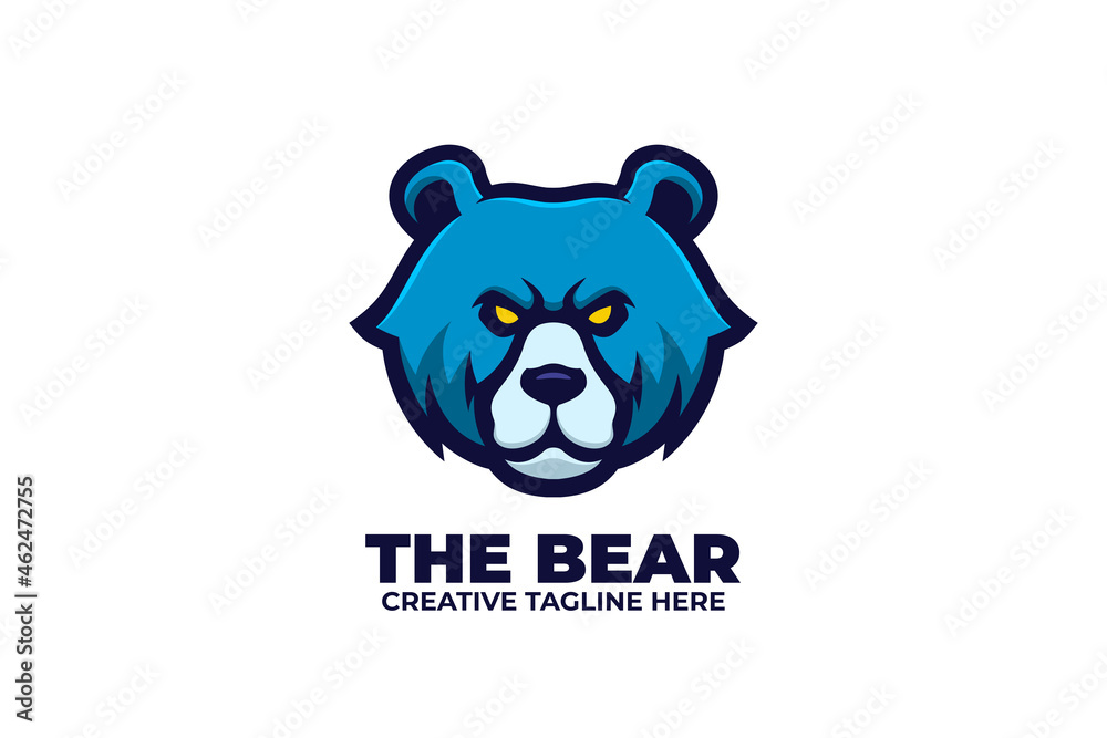 Blue Bear Mascot Character Logo