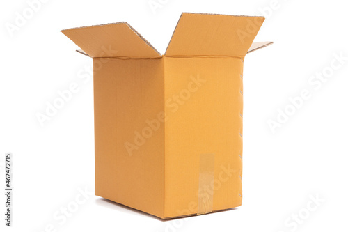 Open cardboard box isolated on a white background.
