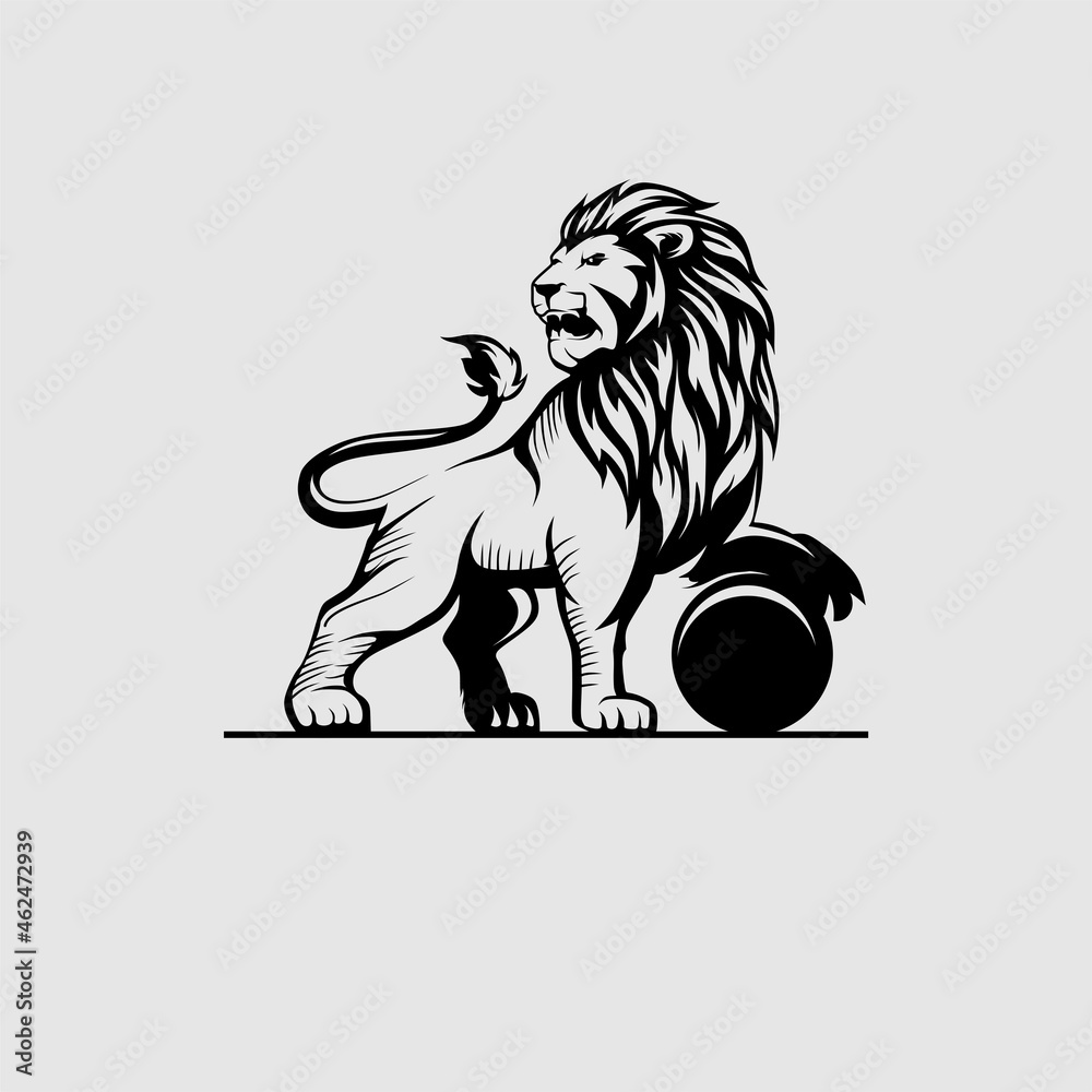 lion logo vector art design on grey background - obrazy, fototapety, plakaty 