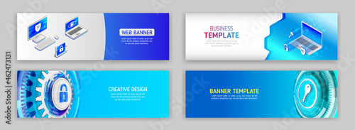 Abstract web design banner. Modern graphic template for websites. Data protection, internet security. Futuristic technology background.