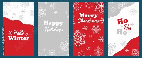 Set of winter design templates for banner, stories, flyer, greeting card, sale promotion etc. Flat style Christmas greeting cards set in nordic style. Vector illustration