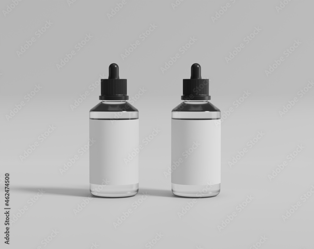 Realistic transparent bottle, madicine glass bottle with a label on it.