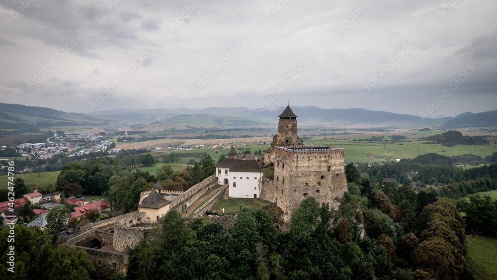 Aerial view of the castle in Stara Lubovna, Slovakia