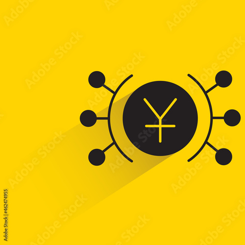 yen money network with shadow on yellow background