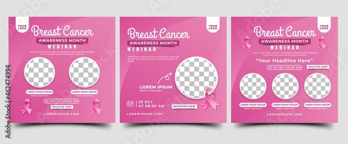 Breast cancer awareness webinar social media post template design collection.