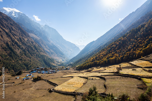 View over Loh Village on Manaslu Circuit, Nepal photo