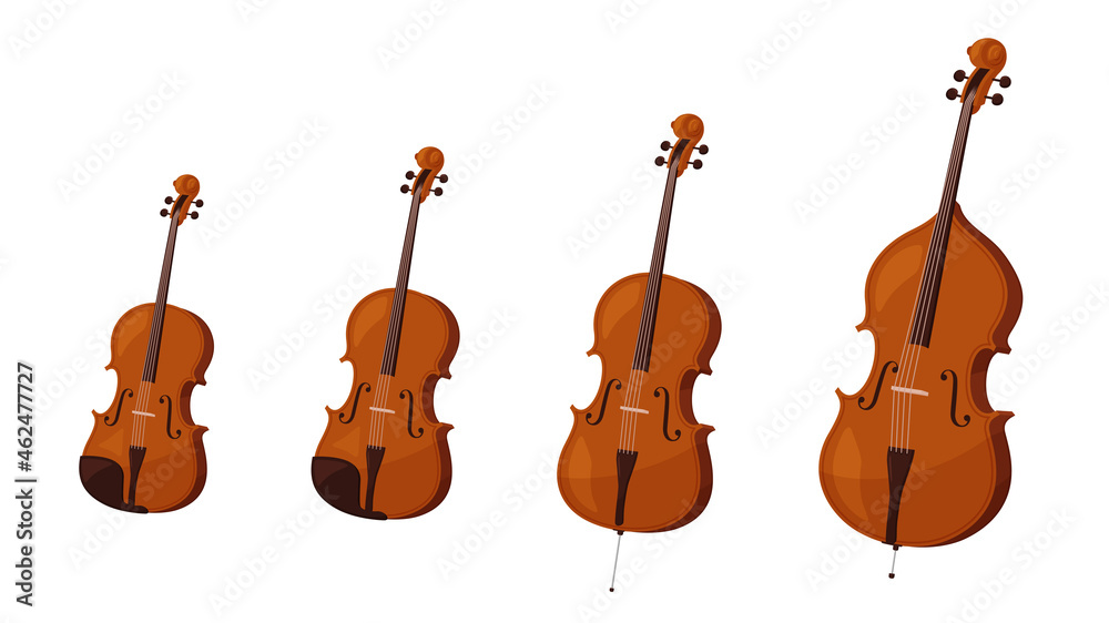 バイオリン ビオラ チェロ コントラバスが並んだイラスト Stock Vector Adobe Stock