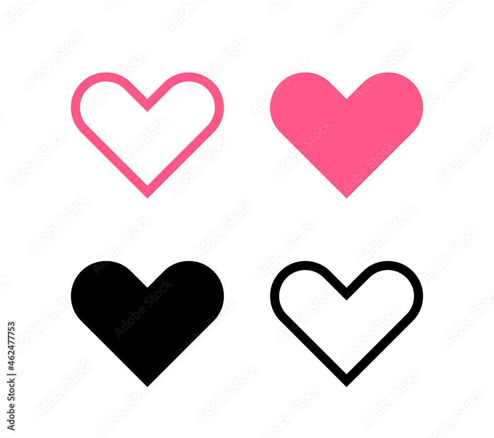 Heart icon collection. Live stream video, chat, likes, love symbol . Social media. Vector illustration
