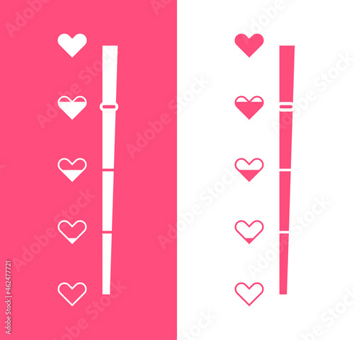 Love measuring indicator with hearts isolated on white background. Symbol of love and health. Design concept for love meter and Valentines day. Vector illustration