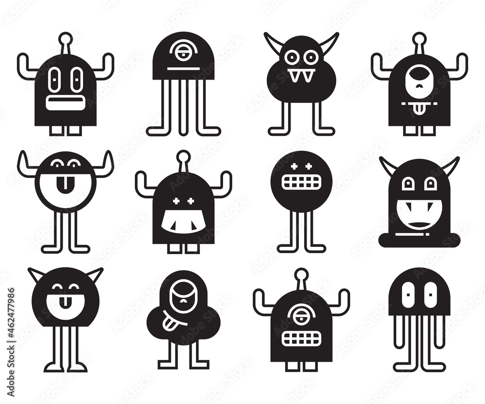 monster character icons vector set - obrazy, fototapety, plakaty 