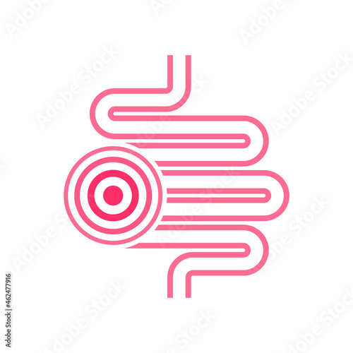 Intestine pain logo design with pain circle. Colitis. Not healthy intestinal, abdominal pain and constipation. Vector illustration
