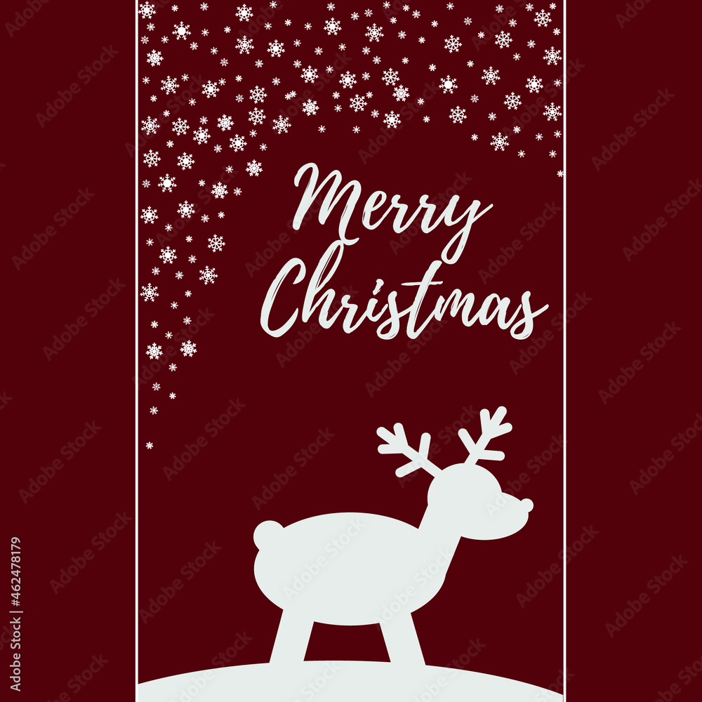 Merry Christmas greeting card with cute deer and snowflakes on a red background. Poster, background, postcard. Merry Christmas greeting card with cute deer and snowflakes on a red background. Poster, background, postcard.
