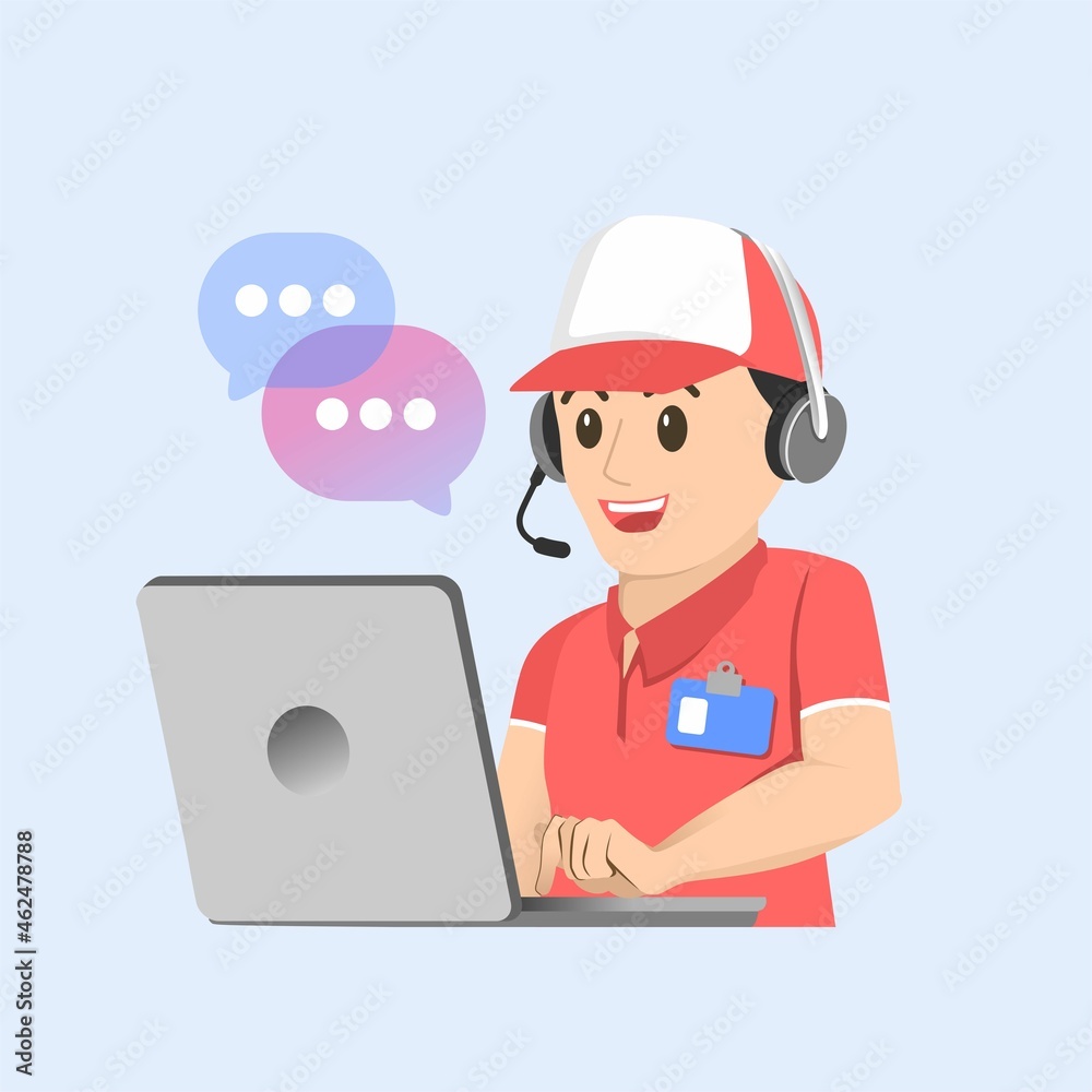 Call center, hotline flat vector illustrations. Smiling office workers with headsets cartoon characters. Customer support department staff, telemarketing agents