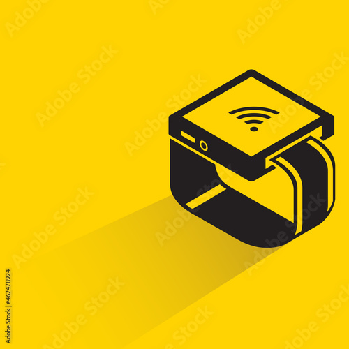 smart watch with shadow on yellow background