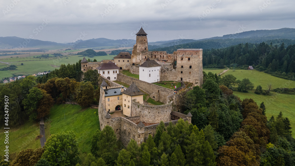 Aerial view of the castle in Stara Lubovna, Slovakia