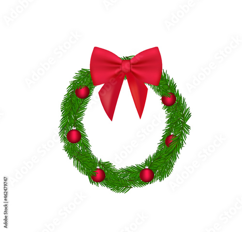 Christmas wreath with red bow. vector