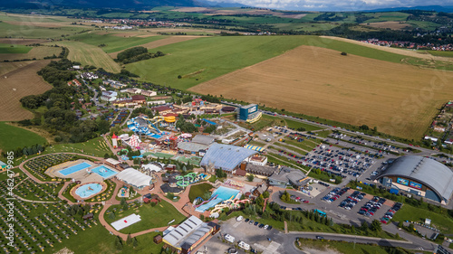 Aerial view of the Tatralandia swimming pool in the town of Liptovsky Mikulas in Slovakia