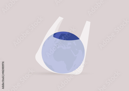 Planet earth in a plastic bag, an ecological concept, global warming problems