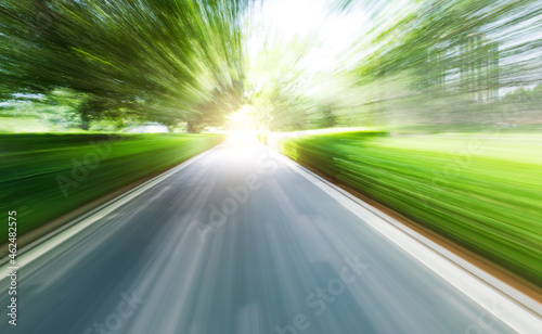 Empty road in the jungle with motion blur