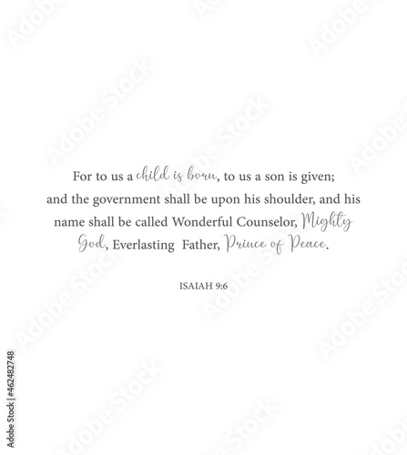 For to us a child is born, Isaiah 9:6, Christmas bible verse, Christian wall decor, scripture wall print, Home wall decor, Christian banner, Minimalist Print, Christmas card, vector illustration