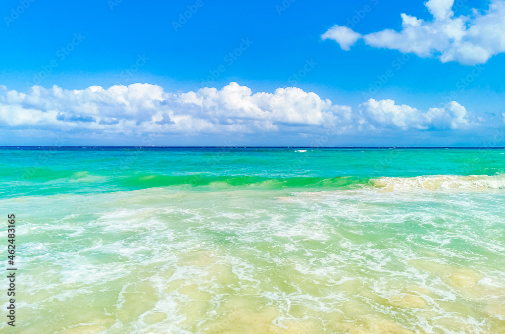 Tropical mexican beach clear turquoise water Playa del Carmen Mexico.