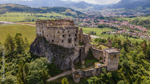 Aerial view of Likava castle in Likavka village in Slovakia