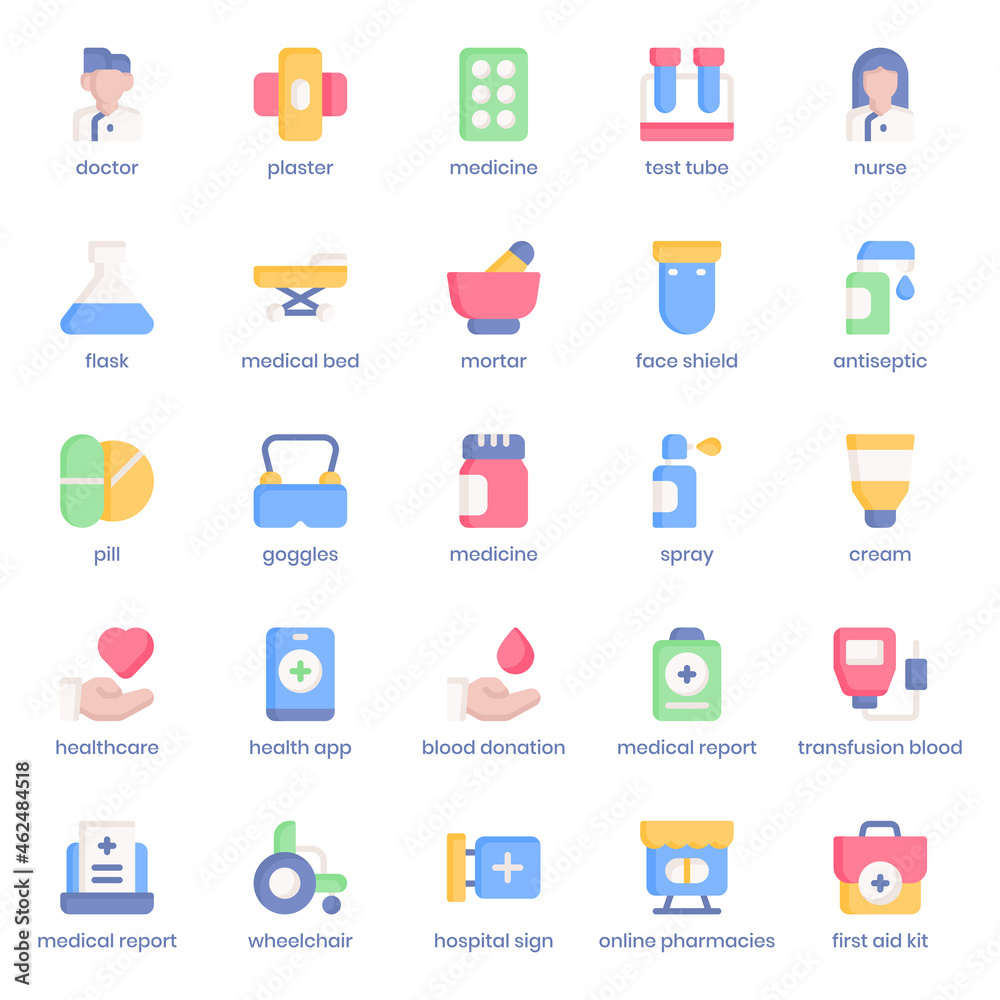 Healthy and Medical icon pack for your website design, logo, app, UI. Healthy and Medical icon flat design. Vector graphics illustration and editable stroke.