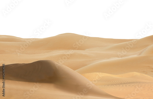Sand dunes on white background. Wild desert