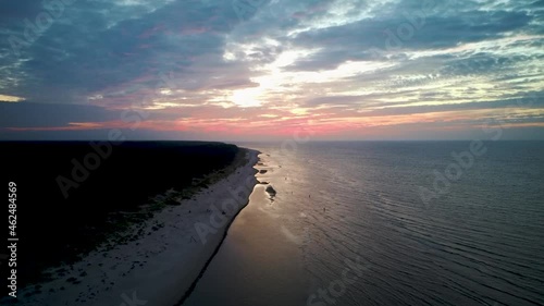 
Aerial View Over the Kolka Cape, Baltic Sea, Latvia. During Autumn Evening Sunset. Kolka Horn Divides Baltic Sea and Riga Bay.