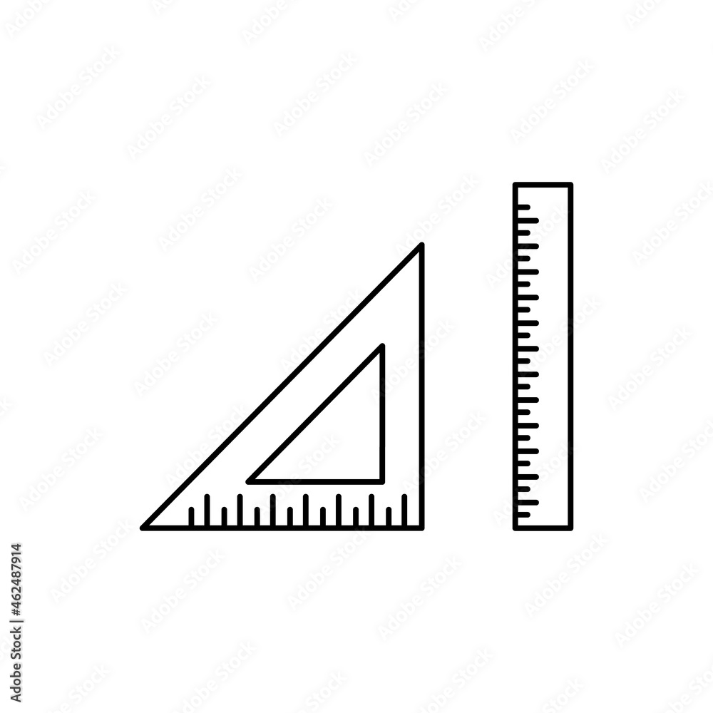 Simple ruler icon. Tegonal ruler black line icon isolated on white background. Vector illustration icon. measuring concept, precise length determination, drawing. Minimalistic symbol