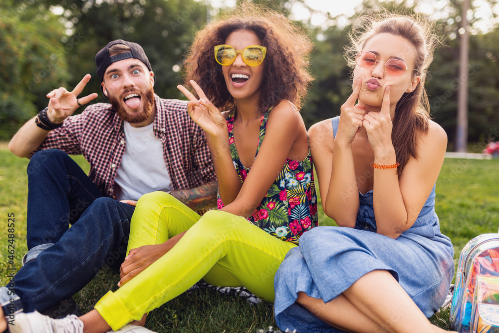 happy young company of friends sitting park happy young company of friends sitting park