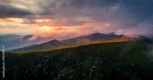 Panorama of mountains at sunset after rain © LALSSTOCK