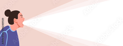 Screaming Girl. A ray of light from the head. Conceptual background or banner for advertising. Vector illustration