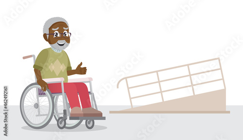 Old man in wheelchair driving and ramp.,vector eps10