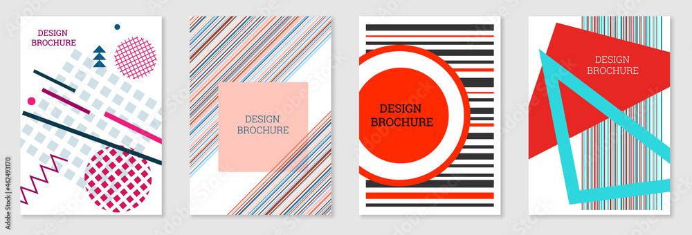Set of cover design in Memphis style. Geometric design, abstract background. Fashionable bright cover, banner, poster, booklet. Creative colors. Set of cover design in Memphis style. Geometric design, abstract background. Fashionable bright cover, banner, poster, booklet. Creative colors.