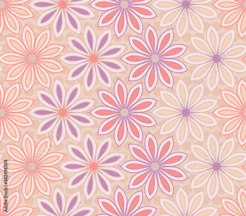 Seamless Pattern with Stylized Camomile Flowers of Pastel Colors. Vector Illustration.