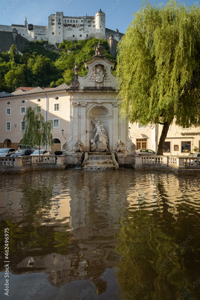 Neptune Fountain on Kapitelplatz in the baroque old town of Salzburg, Austria