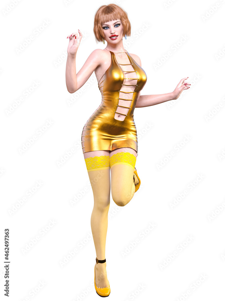 Beautiful woman in short latex mini dress. Beautiful woman in short latex mini dress.