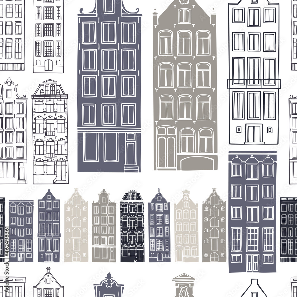 Houses of Amsterdam. Vector  pattern.