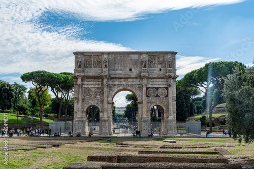 The triumphal Arch of Constantine next to the Colosseum in Rome.